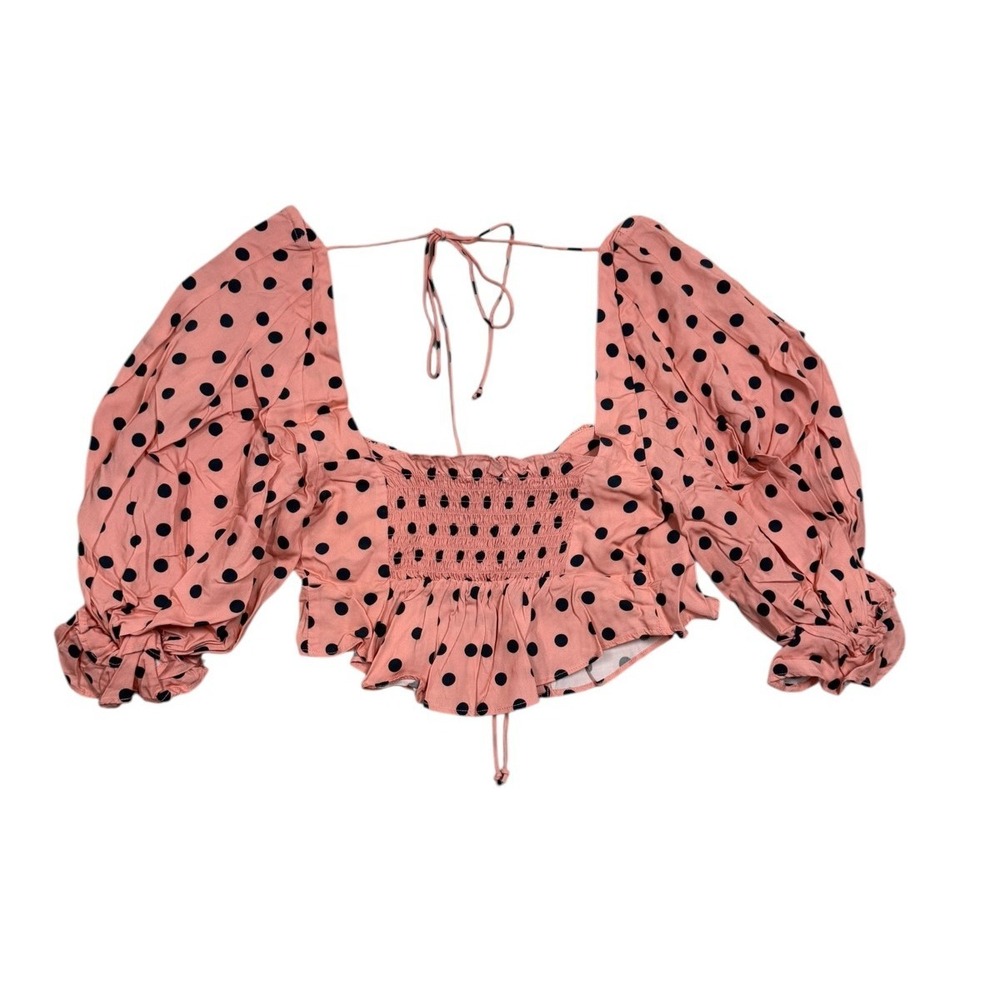 For Love & Lemons Women's Pink Keeley Polka Dot Rose Square Neck Crop Top Sz XS